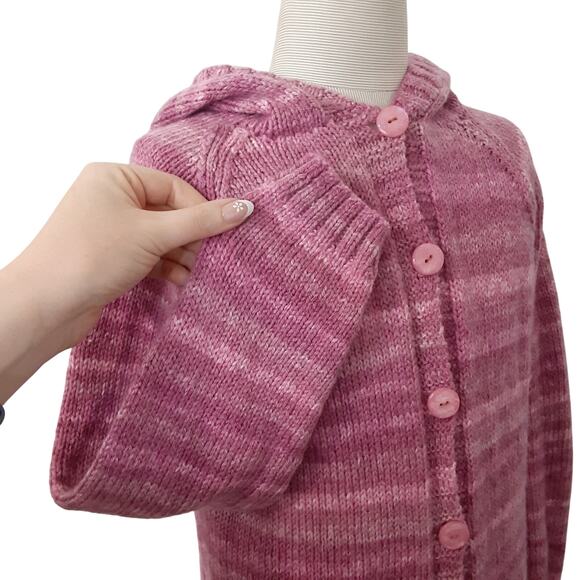 Vintage Handmade Cardigan Sweater Pink Angora Blend Hooded Girls 10/12 Piglet - Picture 2 of 9